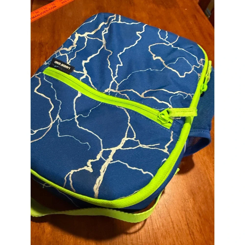 Lands End Kids Blue Lightning Bolt Insulated Lunch Box‎ Neon Green